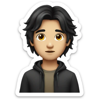 long black hair boy serious face  sticker