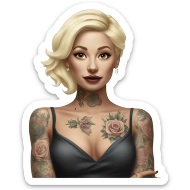Blonde elegant women, her Body Covered with Tattoos, POINTING YOU with her HAND , Hyper realistic sticker