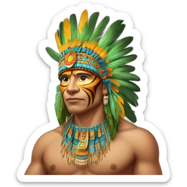 Chamán indígena con corona de plumas de guacamayo y collares de colmillos de tigre sticker