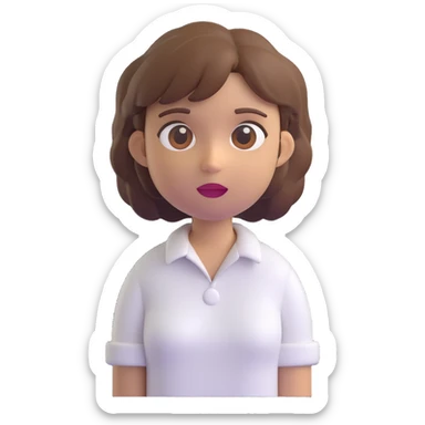 3D emoji style character with short tousled brown hair, neutral expression, wearing a white shirt, light background sticker