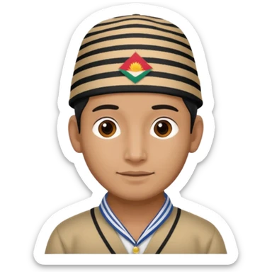 man wearing a Nepali Dhaka topi with stripes and design on it sticker