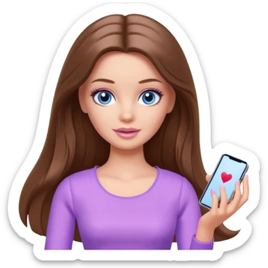 beautiful barbie girl with long brown hair, blue eyes and wearing light purple clothes playing games sticker