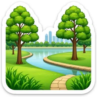 a riverside park with trees and grass sticker