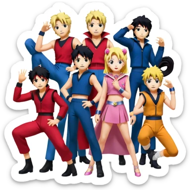 Icon for Anime Collage: Vibrant close-up collage Characters from Cowboy Bebop, Naruto, Bishoujo Senshi Sailor Moon and Kimetsu no Yaiba, each in their iconic poses and vibrant outfits, blended together with dynamic backgrounds. Transparent background. sticker