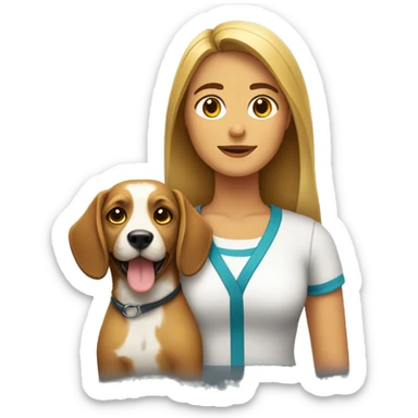 mujer adolescente con un perro sentado con una correa  sticker