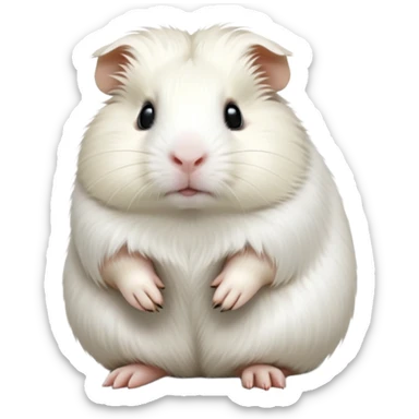 cinematic-[white guinea pig]-realistic-full-body-sitting-emoji,-tiny-paws-tucked-close,-head-tilted-dramatically,-fluffy-[solid white]-fur,-simplified-yet-realistic-focused-features,-highly-detailed,-glowing-with-an-almost-sarcastic-glow sticker