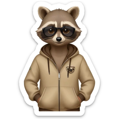 friendly anthropomorphised raccoon in a Sopranos-style mafia tracksuit, wearing dark sunglasses, confident pose sticker