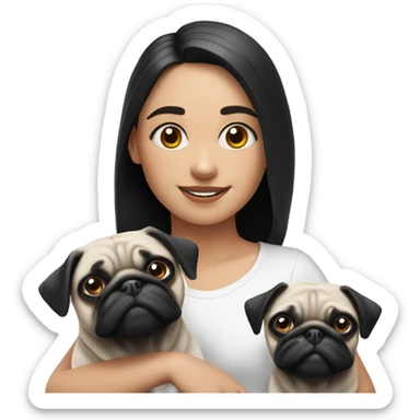 A girl and 2 pugs black and white  sticker