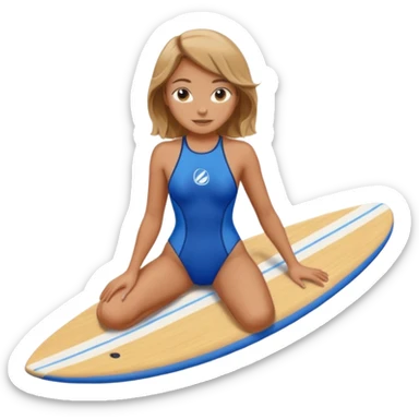 Surf girl on the board in a blue one-piece swimsuit sticker