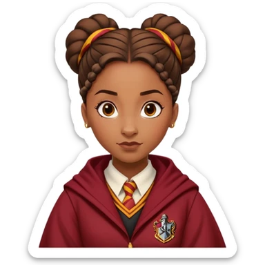 Tiana Benjamin is Angelina Johnson in harry potter, wear hogwarts gryfindor uniform,  thick, brown knot bun hair , reflecting her bold, stylish, and strong personality sticker