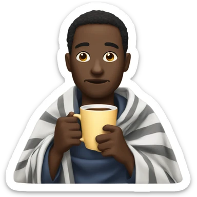 Black man with blanket  sipping a hot coffee sticker