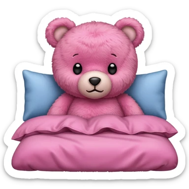 Fuzzy Pink teddy bear tucked in bed  sticker