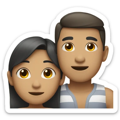 asian girl laying on the beach with american boyfriend sticker