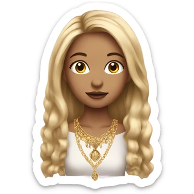 girl with long hair and gold jewellery with lashes sticker