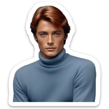 Young Alain delon blue eyes turtleneck sweater red hair sticker