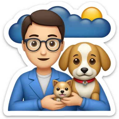 crea un emoji de buenas noches con texto : Javier un profesor y Tobi q sea un perro sticker