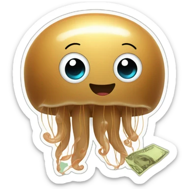 Baby brown cute jellyfish money in the background  sticker