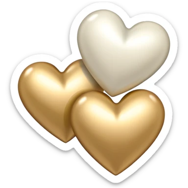 Two White heart  and beige gold heart sticker