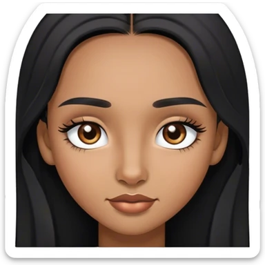 a girl that has black long hair and she is Indian and she has brown eyes and she has medium size eyebrows and long eyelashes. Her skin is hazel brown  sticker