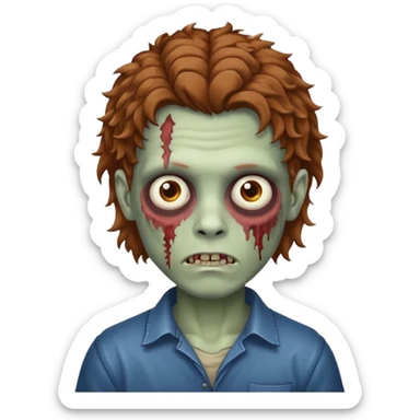 curly brown mullet haired zombie boy sticker