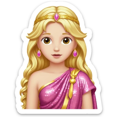 Venus Love Goddess with long golden hair, pink sequin toga sticker