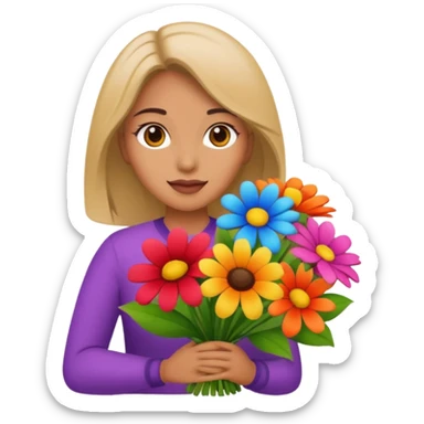 woman with big bouquet of flowers sticker