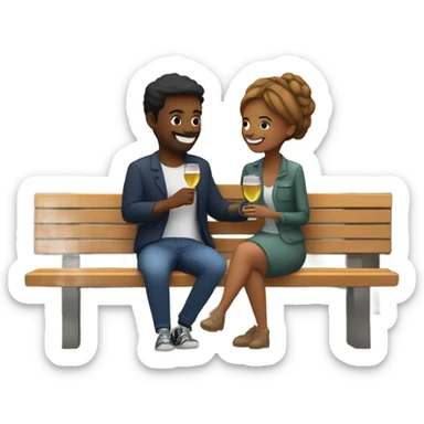 couple sitting closely on a park bench, enjoying a romantic moment. One person is holding a croissant, and the other is holding a glass of Prosecco. Surround them with a relaxed atmosphere, such as greenery or flowers, to create a cozy and intimate vibe sticker