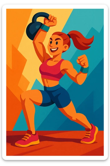 crossfit girl, athletic, energetic, in workout gear, dynamic pose, vibrant style sticker