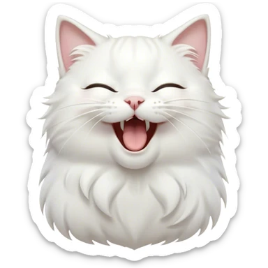 Cinematic Cute Yawning White Cat Portrait Emoji, Head gently tilted with an endearing, wide-open yawn and softly closed eyes, showcasing a pristine white fur with delicate hints of silver, simplified yet irresistibly adorable, highly detailed, glowing with a tender, cozy radiance, high shine, exuding sleepy charm and gentle affection, styled with a soft glowing outline, capturing the essence of a white cat caught mid-yawn, radiating pure, adorable lethargy! sticker