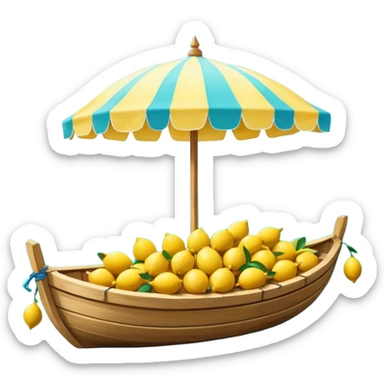 Mediterranean lemon stand by the sea, blue and white striped canopy
Fresh yellow lemons stacked, wooden boats and turquoise water background
Bright sunlight, Italian coastal summer vibe, vibrant colors sticker