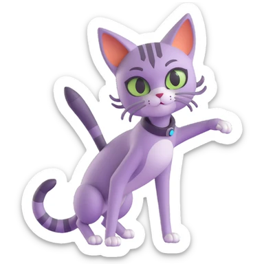 3D cat girl hybrid, half human half cat, sleek fur, expressive eyes, playful pose, futuristic style sticker