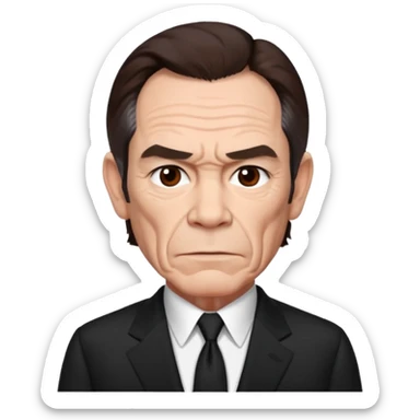 Tommy Lee Jones with dark brown hair, black suit sticker