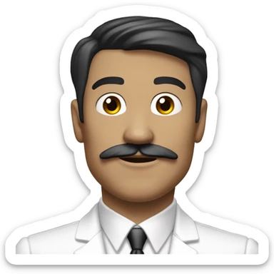 Omni-Man, He should have a full mustache, short dark hair, and be wearing a form-fitting white suit with red gloves, boots, and a large red 'O' symbol on his chest. sticker