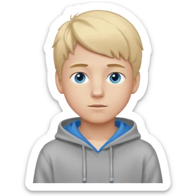 Teen Blond boy with blue eyes and Grey hoodie standing up sticker