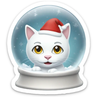 White cat in Christmas snowglobe sticker