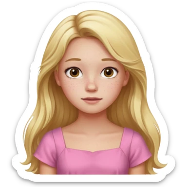 teenager girl blond w/ freckles long hair pink dress white skin sticker