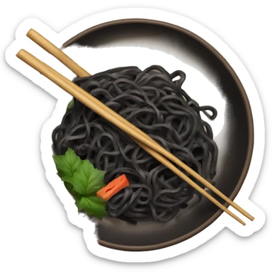Black noodles in a bowl with wooden chopsticks sticker