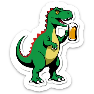 A dinosaur playing golf drinking a beer sticker