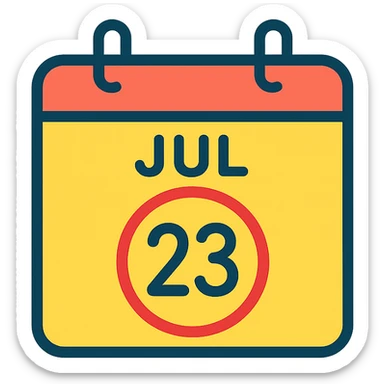 simple calendar with the date July 23 circled, minimal style sticker