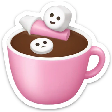Hot chocolate with marshmallows in a little pink coffee cup sticker
