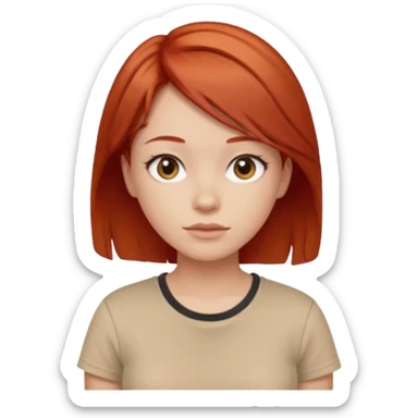 girl short-layer-red-hair wear beige T-shirt sticker