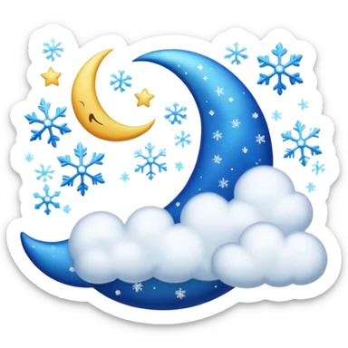 blue cressent with no face and with clouds with snow and thunder with no face too sticker