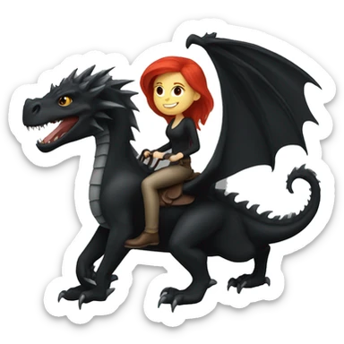 Red haired woman riding a black dragon sticker