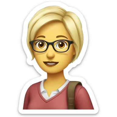 classic emoji Teacher with books glasses blonde pixie haircut blue eyes casual sticker