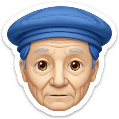 elderly man with blue hat sticker
