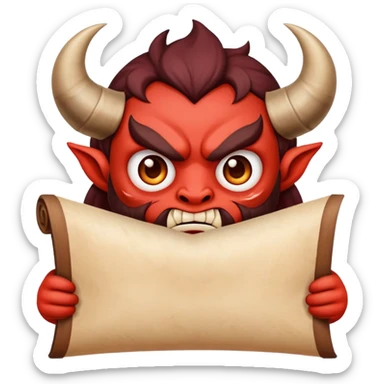 cartoon face holding a scroll parchment in mouth like a Demon Slayer character sticker