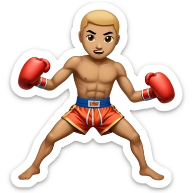 Cinematic Realistic Muay Thai Pop Culture Emoji, depicted with an action-packed portrayal of traditional Thai boxing rendered with bold textures and energetic, dramatic lighting. sticker