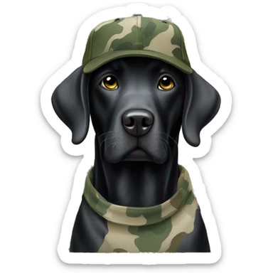 Black Labrador wear camo ball cap sticker