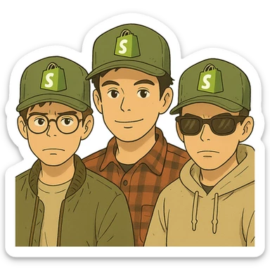 the Beastie Boys wearing hats with the Shopify logo sticker