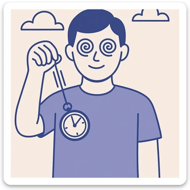 a person with spiral eyes and a pocket watch pendulum, clear expressive style, hypnotic effect sticker